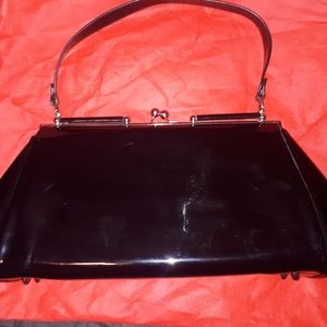 Lux de Ville black patent kiss lock handbag